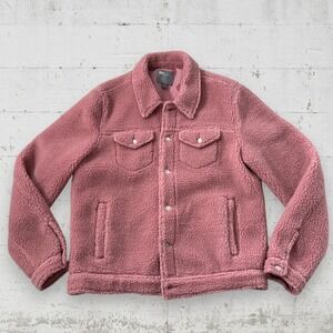 ASOS Pink Fuzzy Sherpa Teddy Button Front Jacket Size L Casual Outdoors